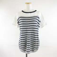 ニコアンド Niko and.. カットソー ニット ボーダー 半袖 グレー オフホワイト *A173