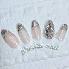 【オーダー】【No.19】ガラスフレンチ･埋めつくし･ミラーネイル･綺麗系･キレイ系･大人可愛い･キラキラ･高級感ある･ゴージャス･ブライダル･ちゅるん･オーロラ･ネイルチップ