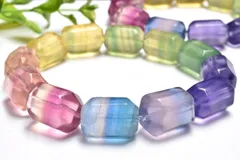 カラフル色彩 MIXフローライト　16-19x12mm　チューブカット グラデーション ブレスレット 1個売り パワーストーン 天然石 _BG6256-4