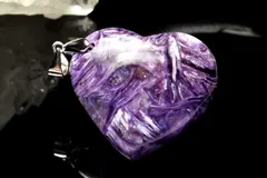 【１点物】シルバー925◇シルキーな輝き チャロアイト　29x26mm　ハート ペンダントトップ パワーストーン 天然石 _PC8412