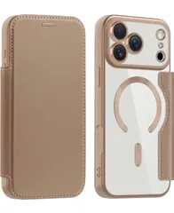 ★iPhone 17 pro max ケース 手帳型 magsafe対応 背面 透明 クリア 財布型 アイフォン 17 プロマックス ケース マグセーフ 手帳 ワイヤレス充電対応 カード入れ PU革 レザー スマホケース 軽量 薄型 防塵（チタンゴールト）