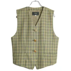 レリアン★ウールベスト サイズ11 グリーン系 前開き 上品なチェック柄♪z16920