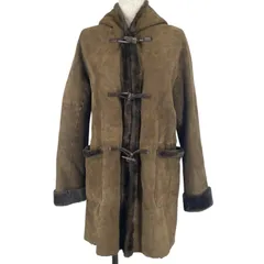 良品▲UNKNOWN アンノウン 水牛トグルボタン フード付 ムートンコート ブラウン 6 英国製 正規品 レディース