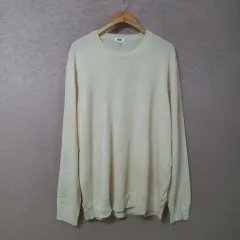 A12-26/ユニクロ アイボリー カシミア ニットTシャツ メンズ 3XL