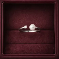 169M【SV925/フリーサイズ】　ダイヤ　3mm　パール　6mm　パールモチーフ　リング　一粒　華奢　上品　大人　落ち着いた　エレガント　清楚　普段使い　フォーマル　結婚式　デート　レディース　ギフト　プレゼント　高見え　シルバー　オープンデザイン