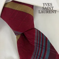 《美品》YVES SAINT LAURENT (イヴサンローラン) シルクネクタイ イタリア製 総柄 ストライプ ボルドー ブルー ブラウン