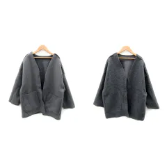 ナイスクラップ NICE CLAUP ナチュラルクチュール natural couture ノーカラーコート ボアコート リバーシブル ミドル丈 無地 F グレー /SY6のサムネイル