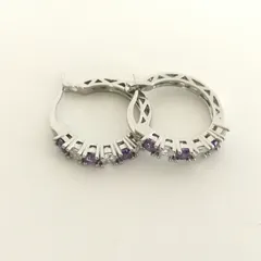 美品★アメジスト★シルバー★ダイヤ入り★フープピアス★ファッション★デザイン★ピアス★