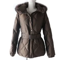 【ドンドン見直し】美品☆正規品 バーバリーロンドン FS032-931-55 ベルト・ブルーフォックスファー・フード付 キルティング ダウンコート ブラウン 38