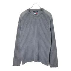 TOMMY HILFIGER トミーヒルフィガー リブニット コットンセーター ブルー(メンズ L)中古 古着 V9756