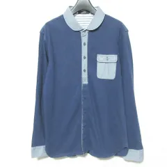 良品 BURBERRY BLACK LABEL バーバリーブラックレーベル 長袖 クレリックポロシャツ カットソー 2 ネイビー メンズ 古着 中古 USED