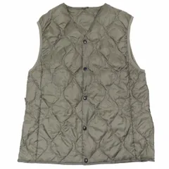 新品同様 TAION タイオン ミリタリー キルティング ダウンベスト サイドジップ ジャケット ブルゾン L カーキ メンズ 古着 中古 USED