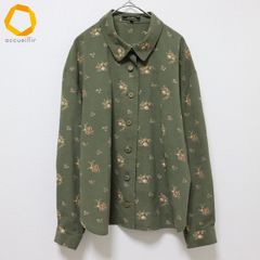 美品】柄シャツ ポリシャツ 総柄 短丈 ボウタイ 長袖 レディースM相当 