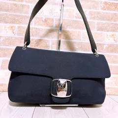 (美品) Ferragamo(フェラガモ)ハンドバッグ キャンバス ブラック
