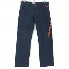 【美品】オークリー パンツ ネイビー×オレンジ サイドロゴプリント メンズ 32 ゴルフウェア Oakley