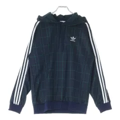 adidas (アディダス) チェック プルオーバーパーカー ネイビー/グリーン ED7016