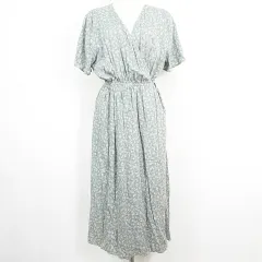 アースミュージック&エコロジー EARTH MUSIC & ECOLOGY ラップ ワンピース マキシ丈 カシュクール 半袖 レーヨン F ライトグリーン 小花柄 kz12915