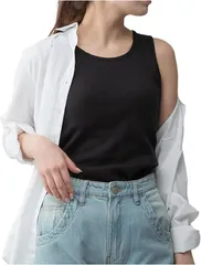 Crossmarbery(クロスマーベリー) タンクトップ レディース 綿 白 カップ付き 大きいサイズ インナー コットン ゆったり ノースリーブ 透けにくい パット入り 着痩せ 可愛い 無地 肌着 肌触りよい シンプル (ブラック,  M)