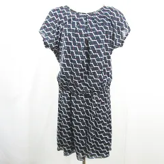 コムサイズム COMME CA ISM セットアップ ワンピース 膝丈 半袖 レーヨン L ネイビー 総柄 kz12919