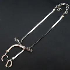 良品 Christian Dior クリスチャンディオール CDロゴ リボン チョーカー シルバーカラー レディース 古着 中古 USED