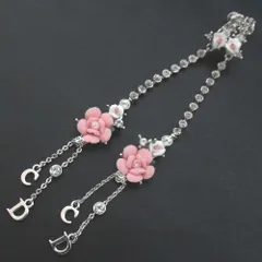 美品 Christian Dior クリスチャンディオール バラモチーフ スイング イヤリング シルバーカラー×ピンク レディース 古着 中古 USED