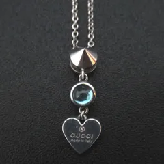 美品 GUCCI グッチ ハートモチーフ ブルートパーズ ネックレス ペンダント 925SV シルバー レディース 古着 中古 USED