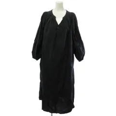 レイビームス Ray Beams ロングワンピース コットン ギャザー 黒 ブラック F