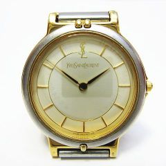 電池交換済 YSL イヴサンローラン クオーツ QZ コンビ 腕時計 4620-E62267 ラウンド 裏蓋刻印あり 稼働品 現状品 E482LF