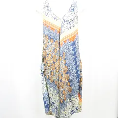 ザラ ベーシック ZARA BASIC ノースリーブ ワンピース ロング丈 M ブルー オレンジ 総柄 7484/060 kz12848