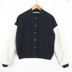 ニコアンド Niko and.. ブルゾン ジャンバー ボア 異素材切替 毛 レーヨン ネイビー ホワイト ロゴ kz12868