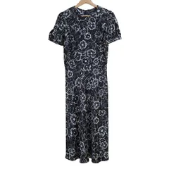 POLObyRalphLauren(ポロラルフローレン) ワンピース サイズ8 M レディース - 黒×白 半袖/マキシ丈/花柄