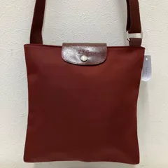 7975　LONGCHAMP　ロンシャン　 ショルダーバッグ　斜めがけ　 ルプリアージュ　レッド系　赤　 ボルドー　ナイロン　レザー　 レディース