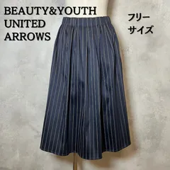 BEAUTY&YOUTH UNITED ARROWS　ビューティーアンドユースユナイテッドアローズ　スカート　ミモレ丈　フレア　ネイビー　ストライプ　プリーツ　フリーサイズ　レディース【B-3】