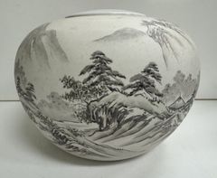 ☆山水画 ☆陶器 ☆花瓶☆ 壺☆高さ約17センチ☆ - メルカリ