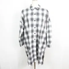 イェッカヴェッカ YECCA VECCA Editt シャツ ワンピース ロング丈 長袖 ストレッチ 綿 レーヨン 毛 F グレー チェック kz12639