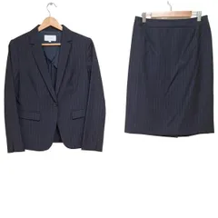 UNTITLED(アンタイトル) スカートスーツ レディース - ネイビー×ブラウン ストライプ/肩パッド