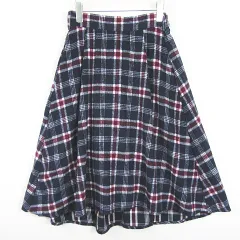 アースミュージック&エコロジー EARTH MUSIC & ECOLOGY ロング フレア スカート 綿 レーヨン 毛 F ネイビー チェック kz12556