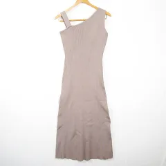 マーキュリーデュオ MERCURYDUO アシンメトリー リブ ニット ロング ワンピース ノースリーブ F ベージュ kz12566