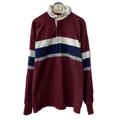 90s USA製 L.L.Bean 長袖 ラガーシャツ L ワインレッド エルエルビーン ハーフボタン ボーダー 切替 秋物 a712-6838