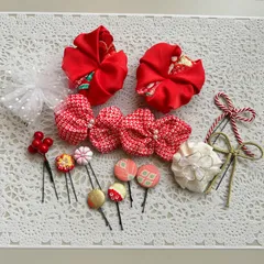 A01 七五三  着物リメイク 髪飾り ヘッドドレス リボン 前撮り 撮影 赤 朱