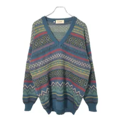 90年代 イタリア製 LASA Vネック 総柄セーター ユーロ マルチカラー(メンズ XL)中古 古着 V9761