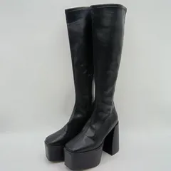 GYDA ジェイダ ストレッチフェイクレザー チャンキー ロングブーツ レザー ブラック 黒 S E-11-5