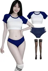 REG8（レグエイト） ブルマ タイツ 3点セット コスチューム レディース コスプレ 体操服 ショート トップス パンツ ストレッチ かわいい イベント 撮影 衣装 (ブルー)