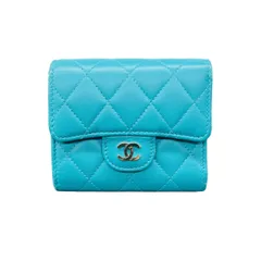 CHANEL 美品 シャネル マトラッセ クラシック スモール フラップウォレット 三つ折り財布 ラムスキン A81900 レザー グリーン コンパクトウォレット ミニ タイムレス ABランク 中古 鑑定済 シャネル財布