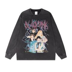 BLACKPINK ヴィンテージ加工 ロンT kpop 長袖Tシャツ