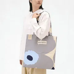 新品 マリメッコ marimekko トートバッグ Unikko ウニッコ グレー ブルー ファブリック レディース 北欧雑貨 北欧デザイン ネコポス