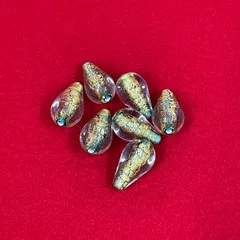 チェコビーズ　ガラスビーズ　ハンドメイド　ティアードロップ　ゴールド/ライトブルー　7粒　　N-21