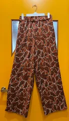 【H2-61】△ COEN　 Lサイズ　ワイドイージーパンツ　茶色　総柄　レディース