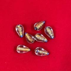 チェコビーズ　ガラスビーズ　ハンドメイド　ティアードロップ　ゴールド/ブルー　7粒　　N-21