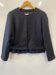 ピA269⚫︎ViS⚫︎ビス⚫︎ジャガードジャケット⚫︎アウター⚫︎ノーカラー⚫︎ジャケット⚫︎裾シフォンレース付取外し可⚫︎sizeM⚫︎ネイビー